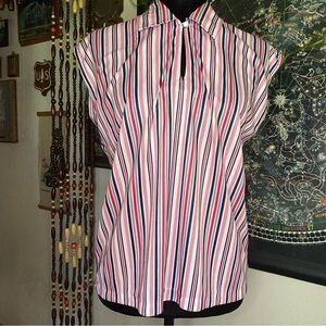 VTG 60’s Felice Poly striped Blouse. Collar. Button. Taiwan R.O.C. L/XL